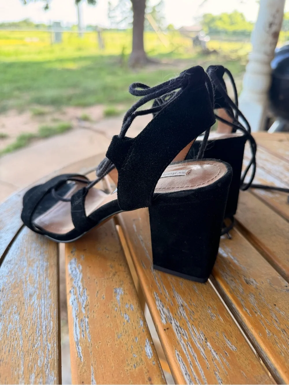 & Other Stories Black Suede Lace-Up Block Heels